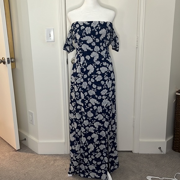 Lucca Couture off the shoulder maxi dress navy with floral print - Size Medium - Picture 1 of 7